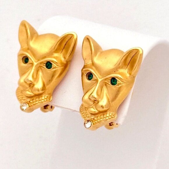 Vintage Jackie Collins Gold Tone Panther Clip Earrngs - Picture 2 of 6
